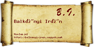 Balkányi Irén névjegykártya
